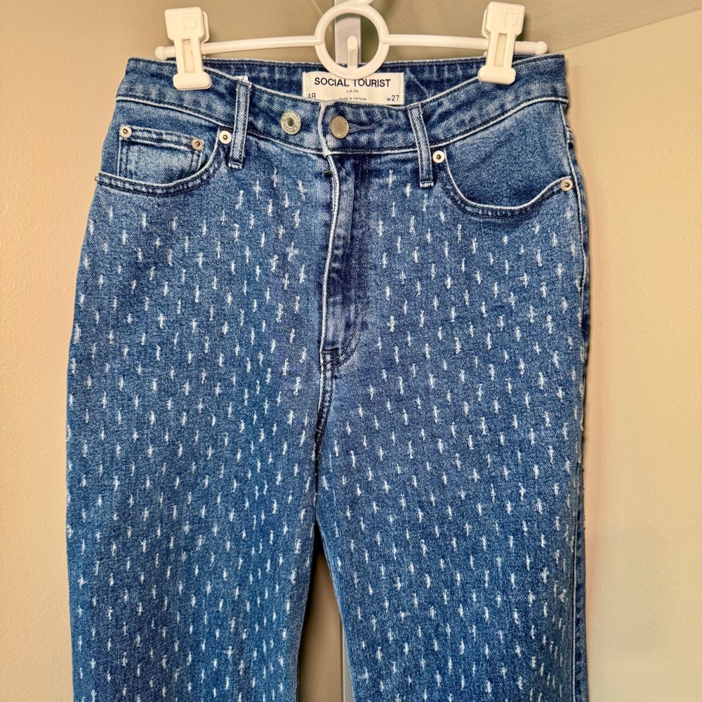 Social Tourist Ultra High Rise Straight Jeans Blue Lightning Bolt 4R W27